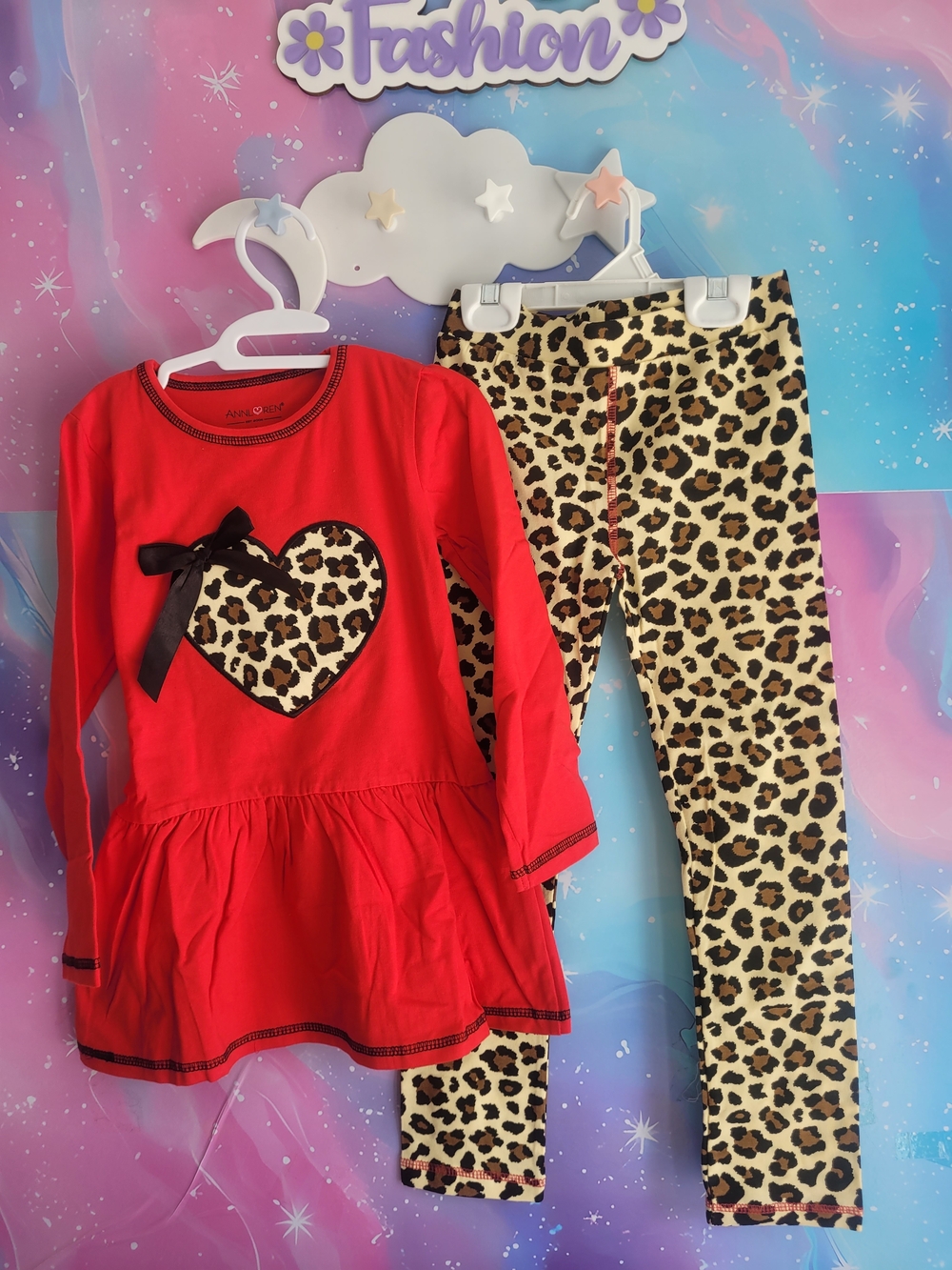Red Heart Leopard Print Girls COTTON Set